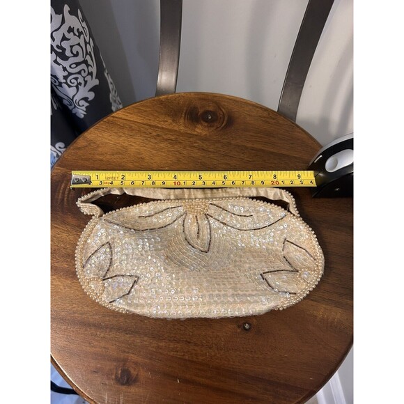 Vintage Sequin Beaded Pearl Clutch Bag Made In Japan Zipper Cocktail Formal - Picture 4 of 6